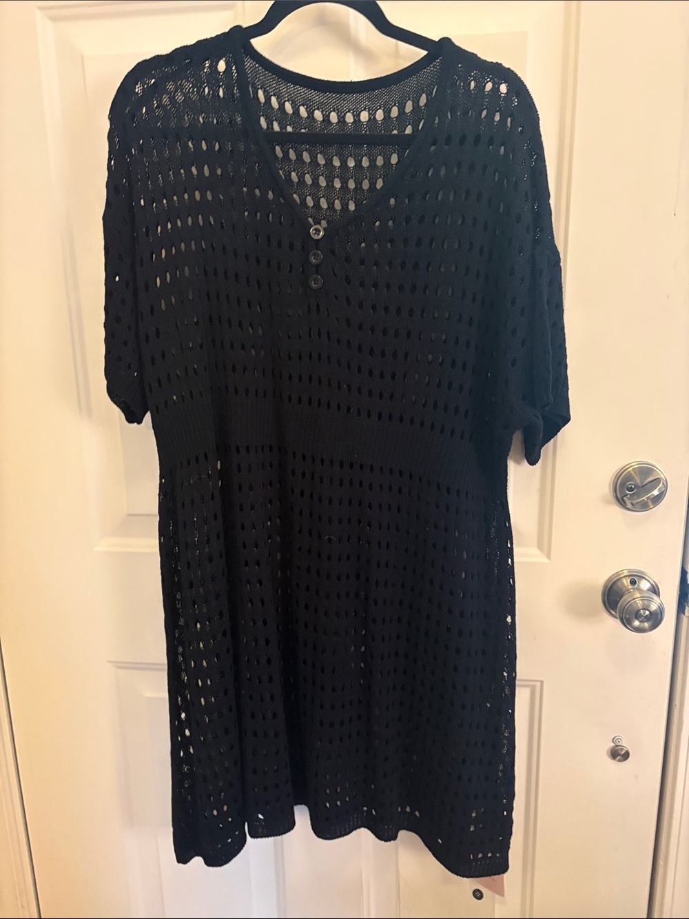 Bloomchic Black Crochet Knit Short-Sleeve Cover up